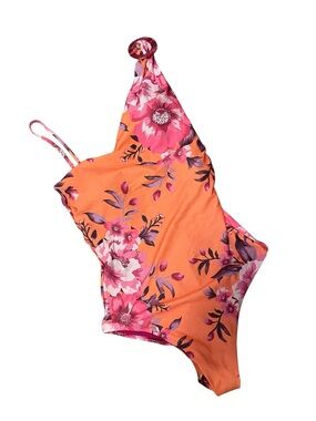 BECA Floral One Shoulder Ring One Piece Swimsuit Orange Pink M